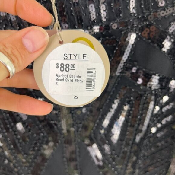 Womens Black Slim Fit Sequin Bead Placement Pencil Mini Skirt - Picture 6 of 12